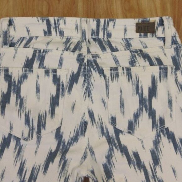 PAIGE Verdugo Ultra Skinny White Blue Ankle Crop Jeans Size 27 Aztec IKAT Print - Picture 1 of 16